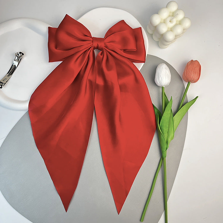 Wholesale Solid Color Bow Satin Streamer Spring Hairpin